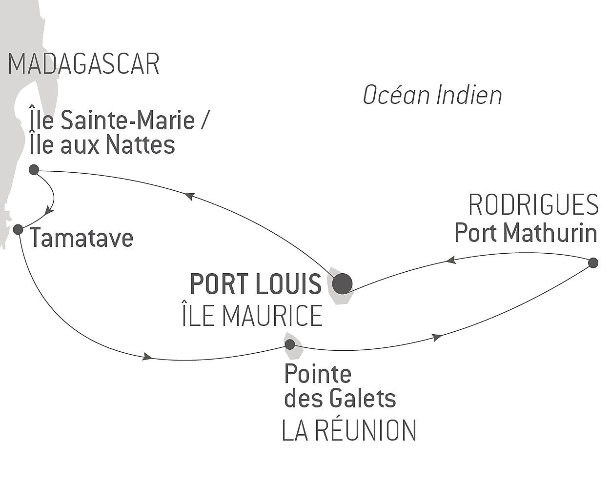 carte Aventure entre Madagascar et les Mascareignes, 14 jours