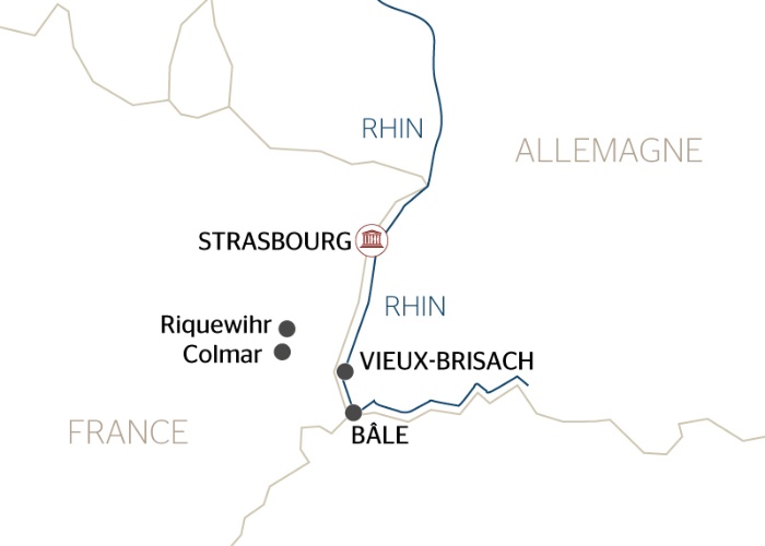 carte Féerie des marchés de noël en Alsace et en Suisse au fil du Rhin (formule port/port), 4 jours - MNW_PP