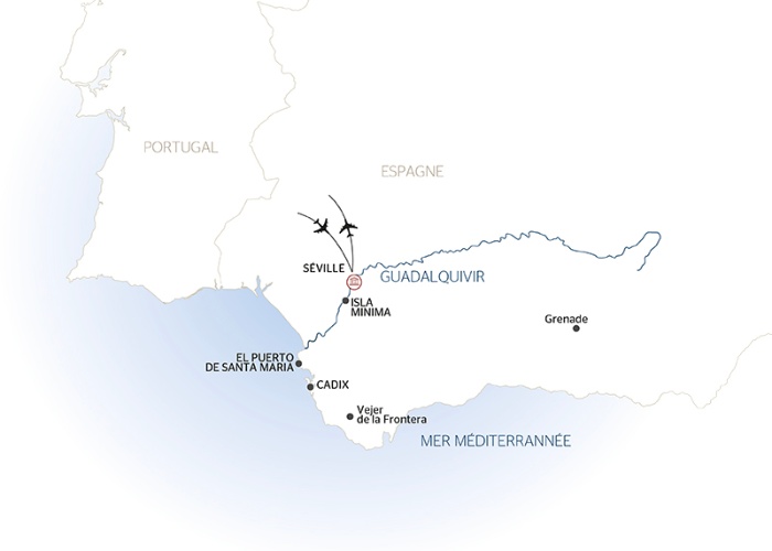 carte L'essentiel de l'Andalousie en croisière: Séville, Cadix et villages andalous ; la douceur de vivre espagnole (formule port/port), 6 jours - SVS_PP