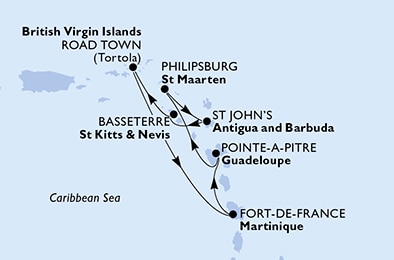 carte Caraïbes et Antilles, 8 jours