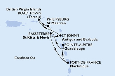 carte Caraïbes et Antilles, 8 jours