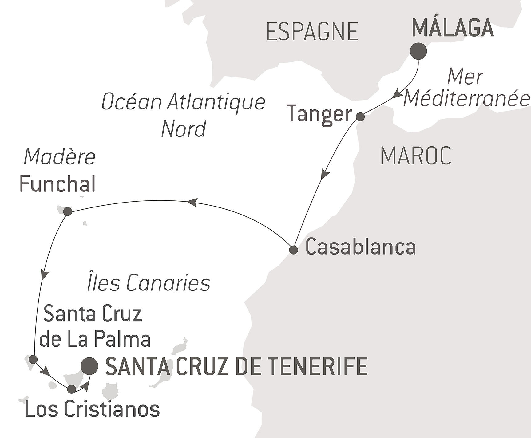 carte OdyssÃ©e atlantique de la pÃ©ninsule ibÃ©rique aux Canaries, 9 jours