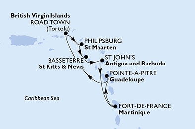 carte Caraïbes et Antilles, 8 jours