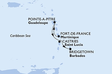 carte Caraïbes et Antilles, 4 jours